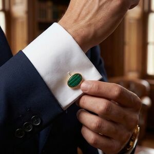 Vintage Christian Dior Gold & Green Malachite Style Oval Cufflinks w/ Box